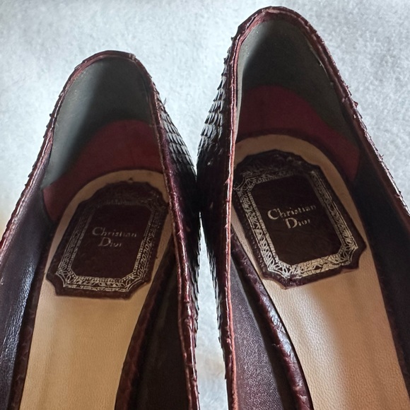 EUC Christian Dior Python Leather Peep Toe Pumps Heels Burgundy Wine 36 37 6-6.5 - Picture 8 of 9